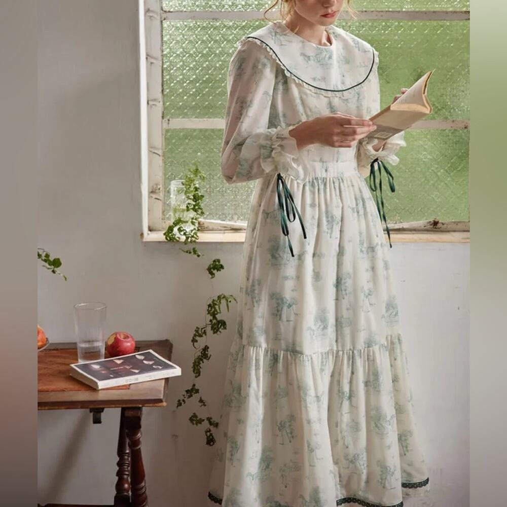 Simple Retro Anne Retro Printed White Tiered Dress NWT